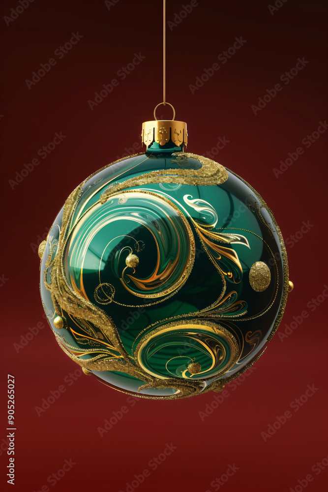 Elegant Christmas ornament with intricate design on red background. Festive holiday decoration for greeting card and poster design Elegant Christmas ornament with intricate design on red background. Festive holiday decoration for greeting card and poster design