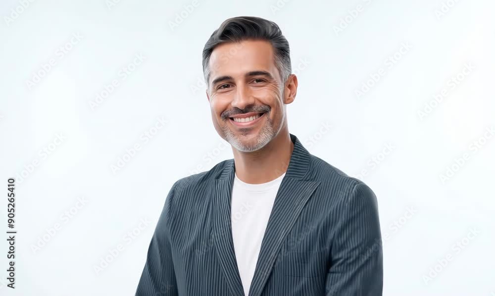 Portrait of handsome mature man smiling at camera, isolated on white background Portrait of handsome mature man smiling at camera, isolated on white background