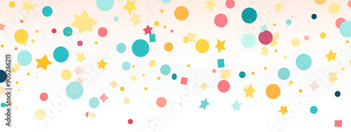 Colorful Confetti and Stars on a Light Gradient Background with a Soft Blush Tint