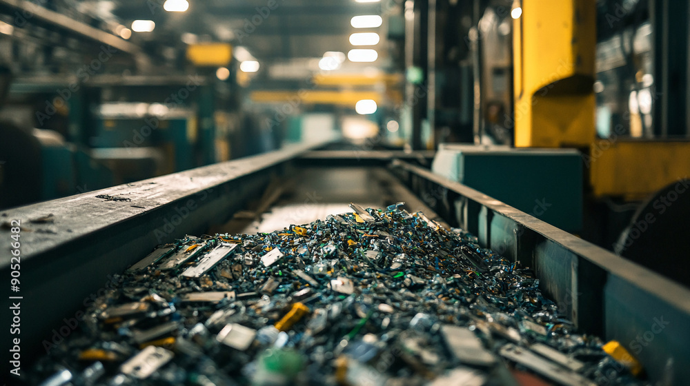 Obraz premium Automated machines crushing battery cells for recycling.