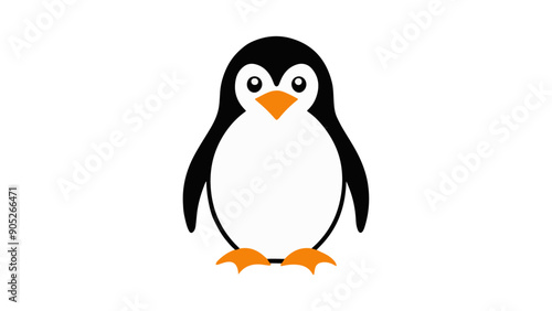 penguin with orange beak and feet vector illustration on white background