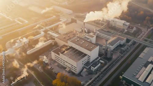 Industrial Factory Emitting Smoke: Aerial View Depicting Global Warming Concept