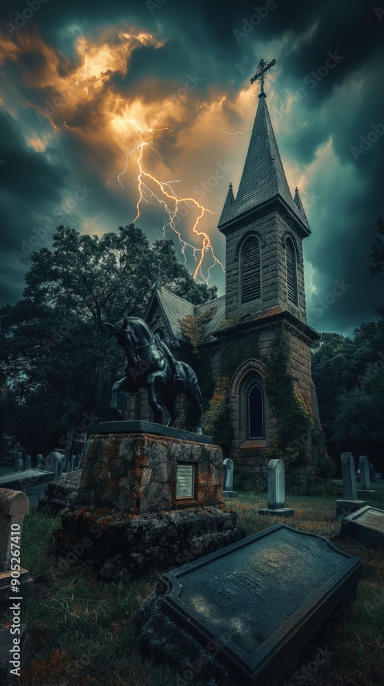 Lightning Strikes Church in Cemetery Lightning Strikes Church in Cemetery