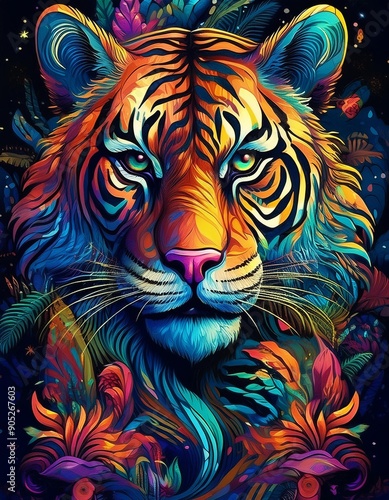 Psychadelic theme Tiger. Chinese New Year symbol. Spirit Animal Totem