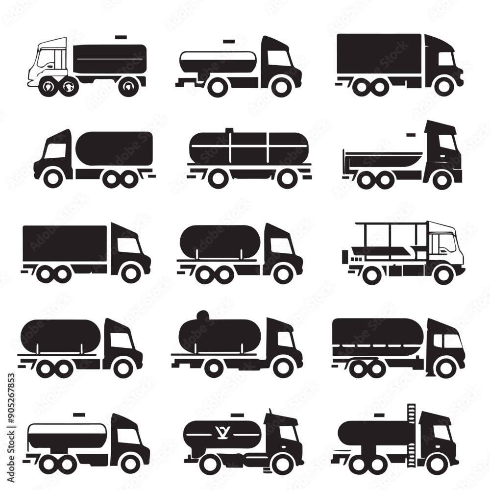 Design very stylish black pictograms that represent truck items icon set.flat Design very stylish black pictograms that represent truck items icon set.flat