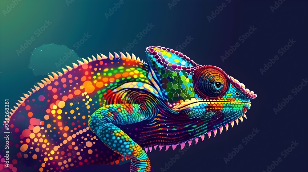 Vibrant Chameleon Showcasing Adaptive Camouflage in Tropical Forest Environment Vibrant Chameleon Showcasing Adaptive Camouflage in Tropical Forest Environment