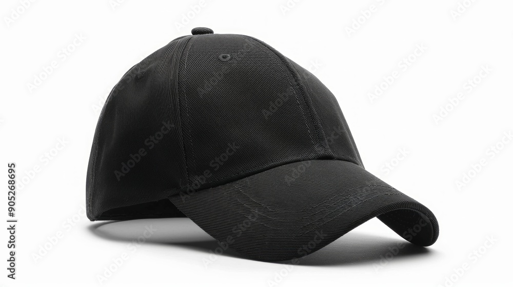black baseball cap sits on a white background, its brim curved slightly upward, creating a subtle shadow. The cap's fabric is smooth, highlighting its simple design. black baseball cap sits on a white background, its brim curved slightly upward, creating a subtle shadow. The cap's fabric is smooth, highlighting its simple design.