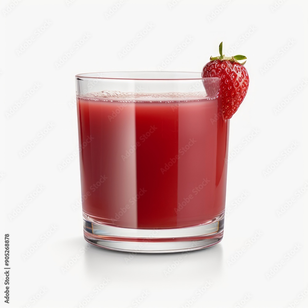 Medium shot of Glass of strawberry juice near the strawberry, isolated on a white background, Medium shot of Glass of strawberry juice near the strawberry, isolated on a white background,