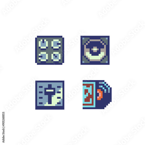 uploadPixel art style, audio movies CD DVD. Web site design. 8-bit. Video game sprite. Isolated abstract vector illustration. Music record, compact disc retro icon. 