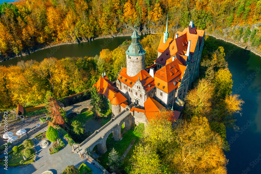 Beautiful Czocha Castle at sunny day in the village of Such, Luban County, Lower Silesian voivodeship, in southwestern Poland