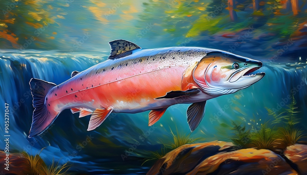 illustration of of Salmon in a river illustration of of Salmon in a river