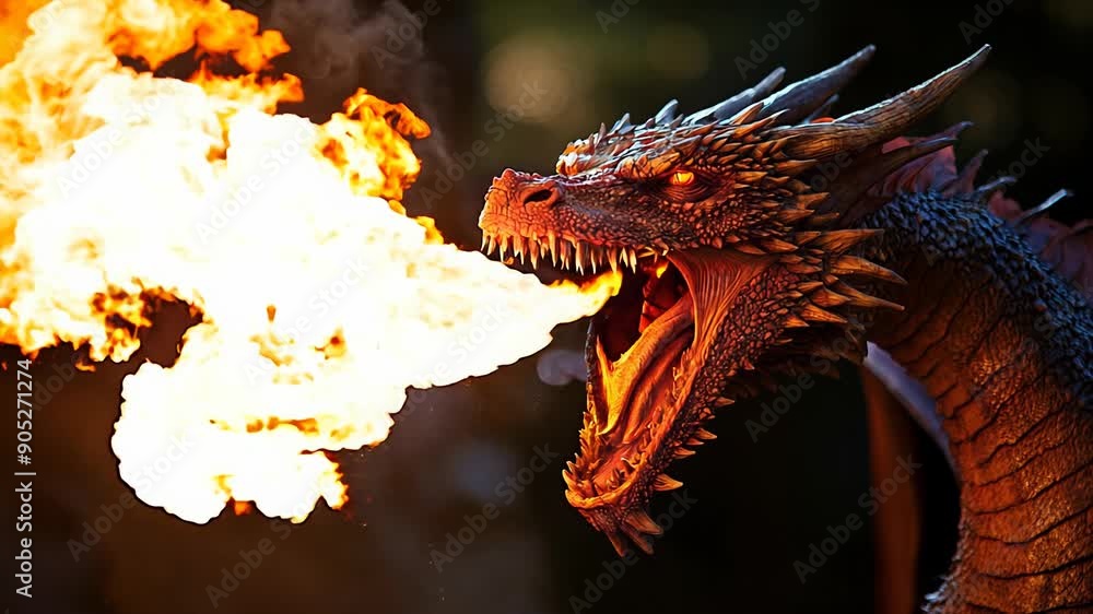 4k video of a dragon breathing fire.