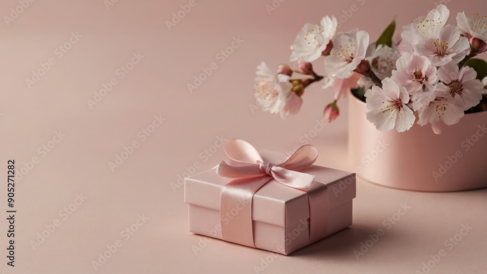 Small elegant present gift box with tiny pale pink sat Small elegant present gift box with tiny pale pink sat