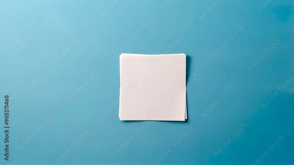 White blank square size paper card on blue background, empty sticky card mockup for reminder message post writing text notes White blank square size paper card on blue background, empty sticky card mockup for reminder message post writing text notes