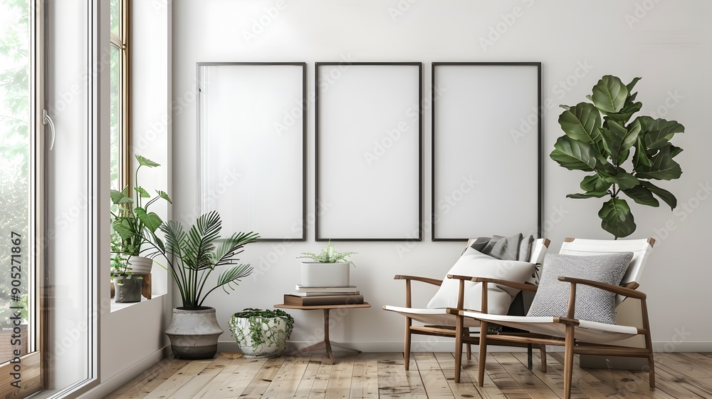Fototapeta premium Transparent Minimalist Glass Frame with Beveled Edges on Empty Studio Backdrop