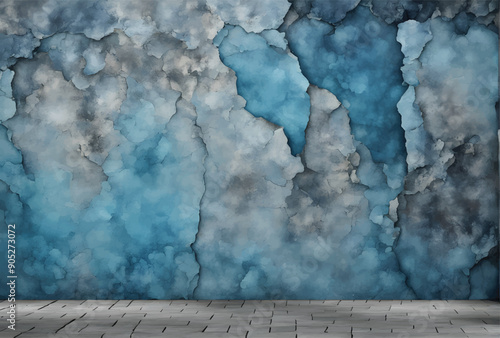 Beautiful Abstract Grunge Decorative Navy Blue Dark Stucco Wall Background. Art Rough Stylized Texture.