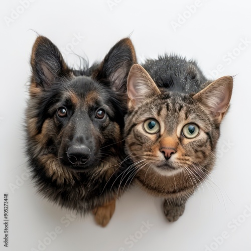 top view dog and cat isolated in full background