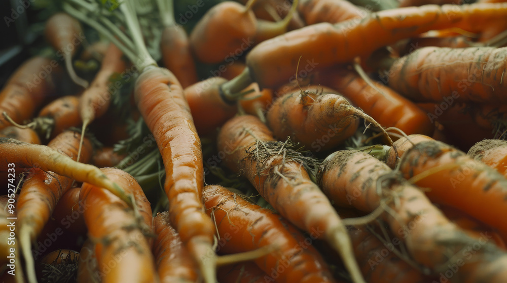 A close-up of fresh, dirt-covered carrots piled together, fresh from the garden, showcasing their earthy natural beauty. A close-up of fresh, dirt-covered carrots piled together, fresh from the garden, showcasing their earthy natural beauty.