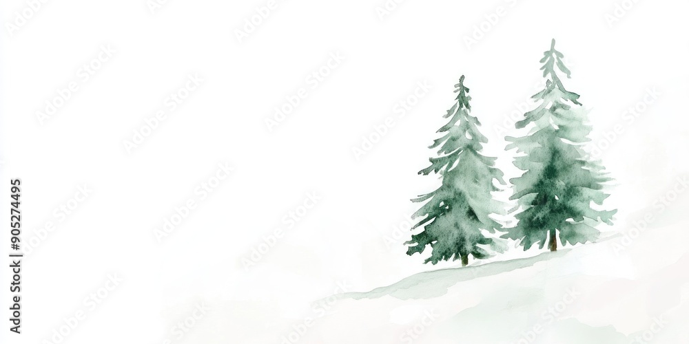 Obraz premium Watercolor background with pine fir tree for christmas illustration