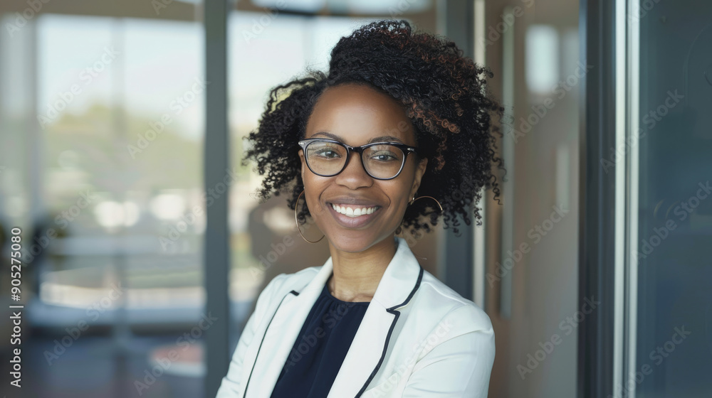 Smiling woman in blazer and glasses, exuding professionalism and warmth. Smiling woman in blazer and glasses, exuding professionalism and warmth.