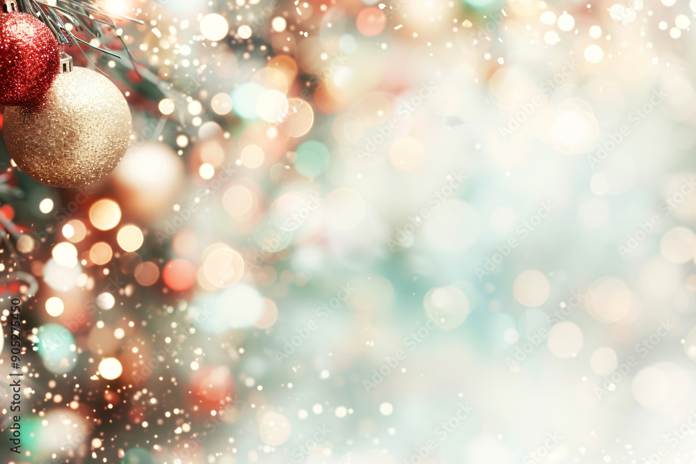 Festive Christmas background with multicolored pine tree and sparkling decorations, creating a warm and joyful atmosphere, ideal for holiday-themed designs, seasonal greetings, and festive promotional Festive Christmas background with multicolored pine tree and sparkling decorations, creating a warm and joyful atmosphere, ideal for holiday-themed designs, seasonal greetings, and festive promotional