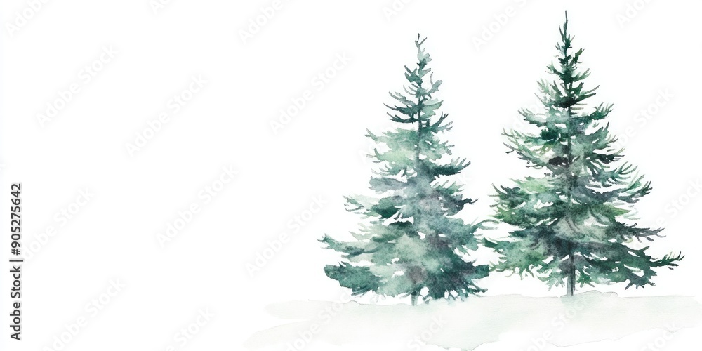 Fototapeta premium Watercolor background with pine fir tree for christmas illustration