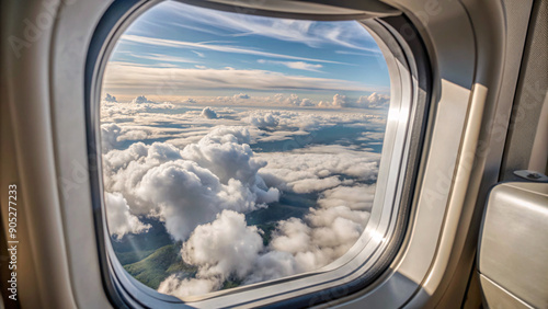 beautiful view from airplane window, travel destination panorama