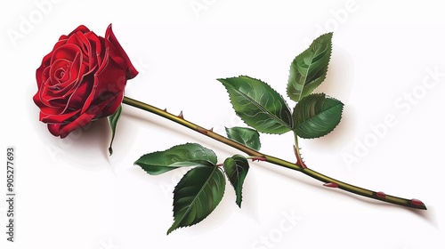 Fototapeta Naklejka Na Ścianę i Meble -  Single red rose vector illustration isolated on white background very nice