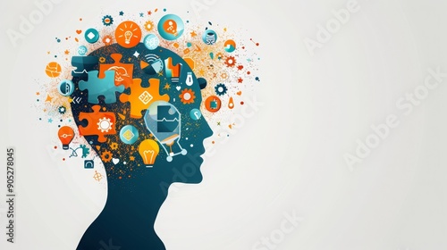 Wallpaper Mural head silhouette clip art , clip art of head with colorful idea symbols ,  idea generation clip art  Torontodigital.ca