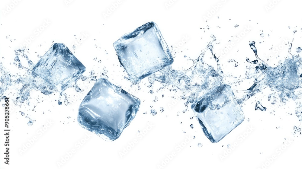 Detailed ice cube falling, isolated on white background, capturing its sharpness and texture. Detailed ice cube falling, isolated on white background, capturing its sharpness and texture.