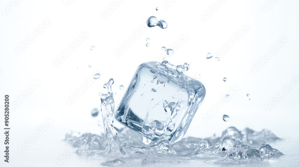 Single ice cube dropping, isolated on white, with full depth of field and sharp details. Single ice cube dropping, isolated on white, with full depth of field and sharp details.