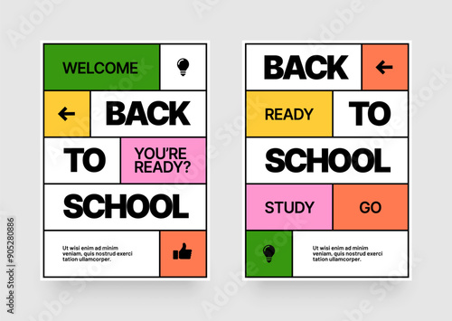 Back to school layout template. Design with colorful geometric shapes and eye catching typography for your flyer, poster, cover, brochure or banner.