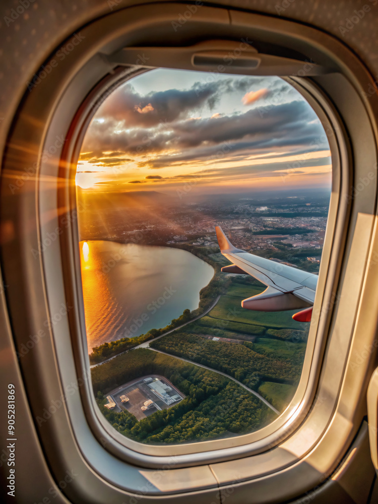 Naklejka premium beautiful view from airplane window, travel destination panorama