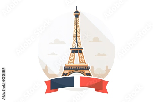 Vector eiffel tower silhouette skyline with French flag