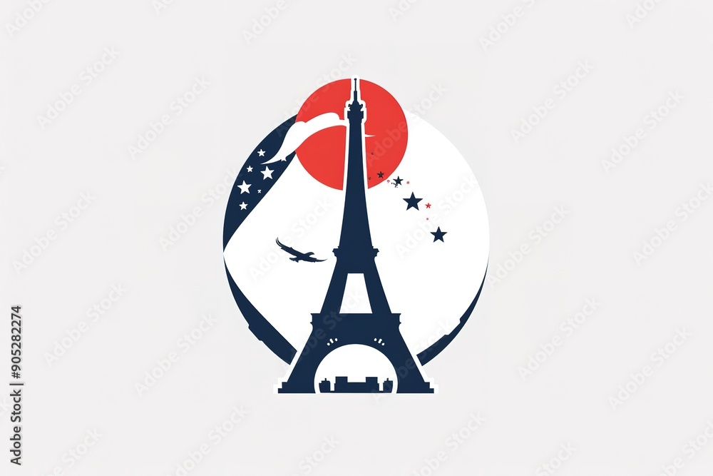 Vector eiffel tower silhouette skyline with French flag Vector eiffel tower silhouette skyline with French flag