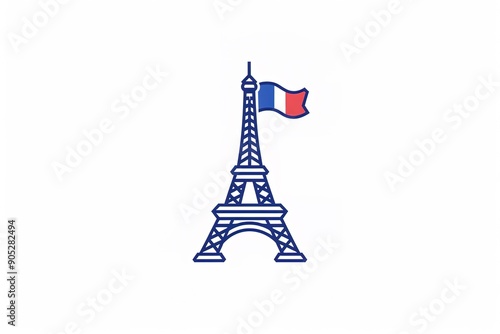 Vector eiffel tower silhouette skyline with French flag