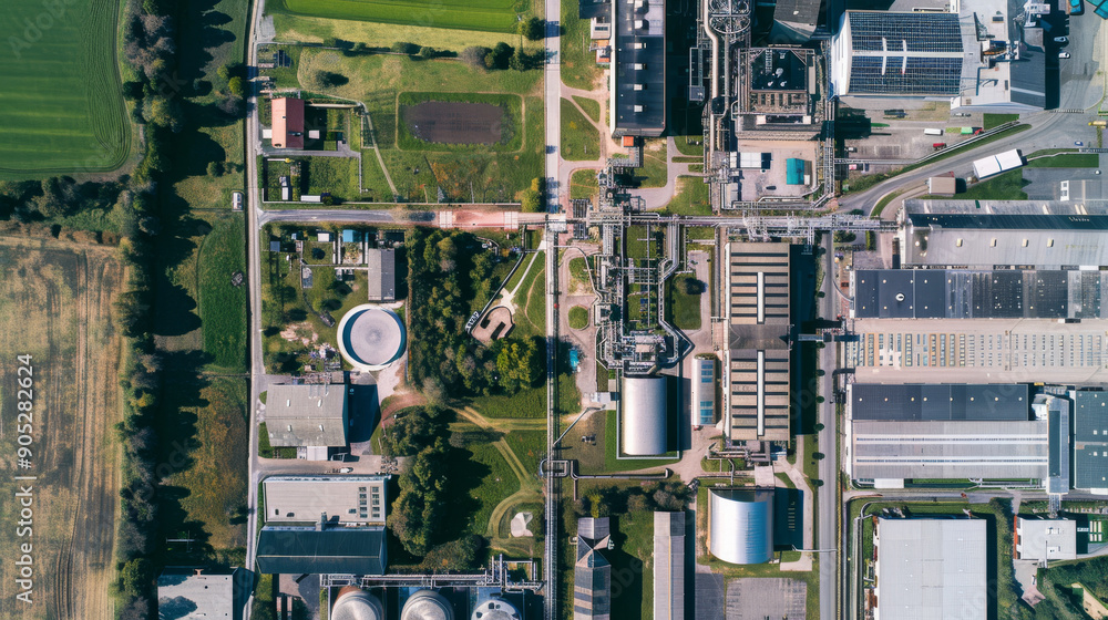 Aerial view of a high-tech industrial campus with green areas and modern buildings, emphasizing advanced infrastructure and eco-friendly design. Aerial view of a high-tech industrial campus with green areas and modern buildings, emphasizing advanced infrastructure and eco-friendly design.