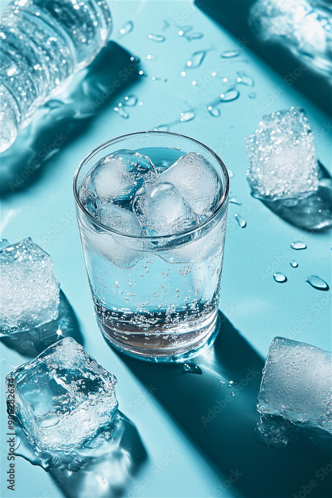 A photo of a cool bottled water commercial in a glass cup A photo of a cool bottled water commercial in a glass cup