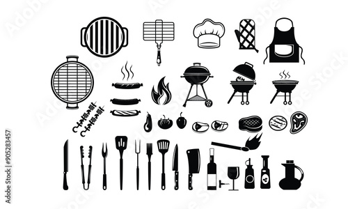 BBQ simple design  Vector bundle, Clipart, Silhouette, Vector, icons, illustration, design.