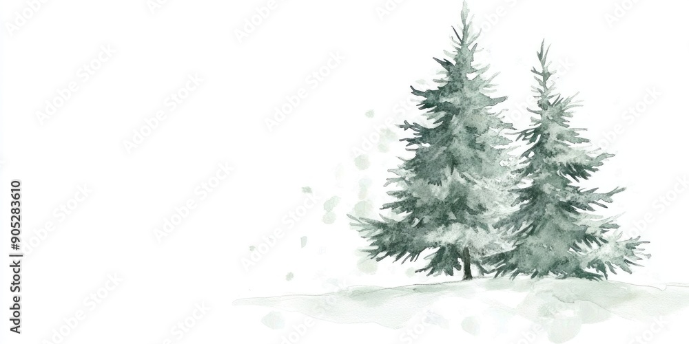 Watercolor background with pine fir tree for christmas illustration