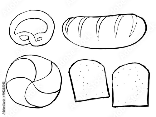 hand drawn illustration of variety of bread, different type of bread