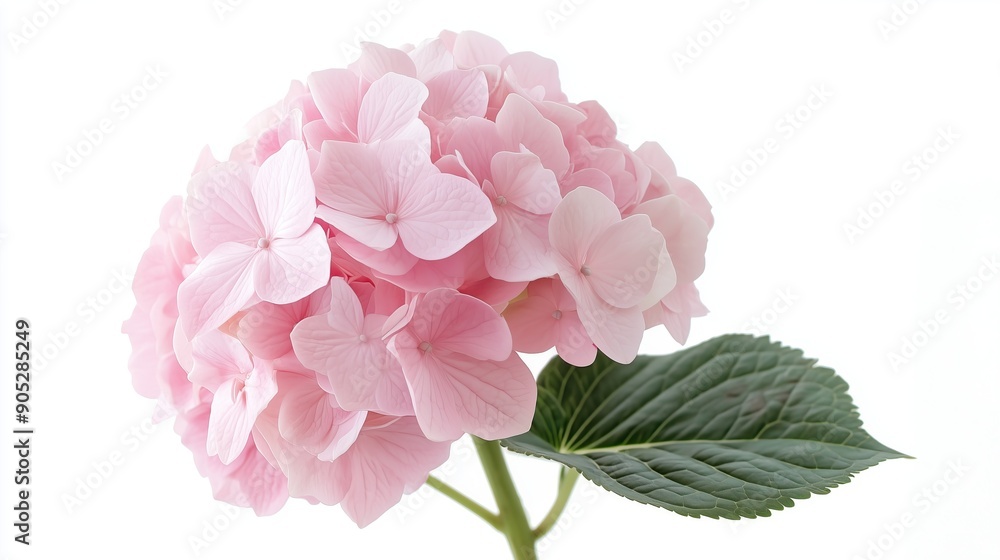 Fototapeta premium one single light pink hydrangea flower on white background