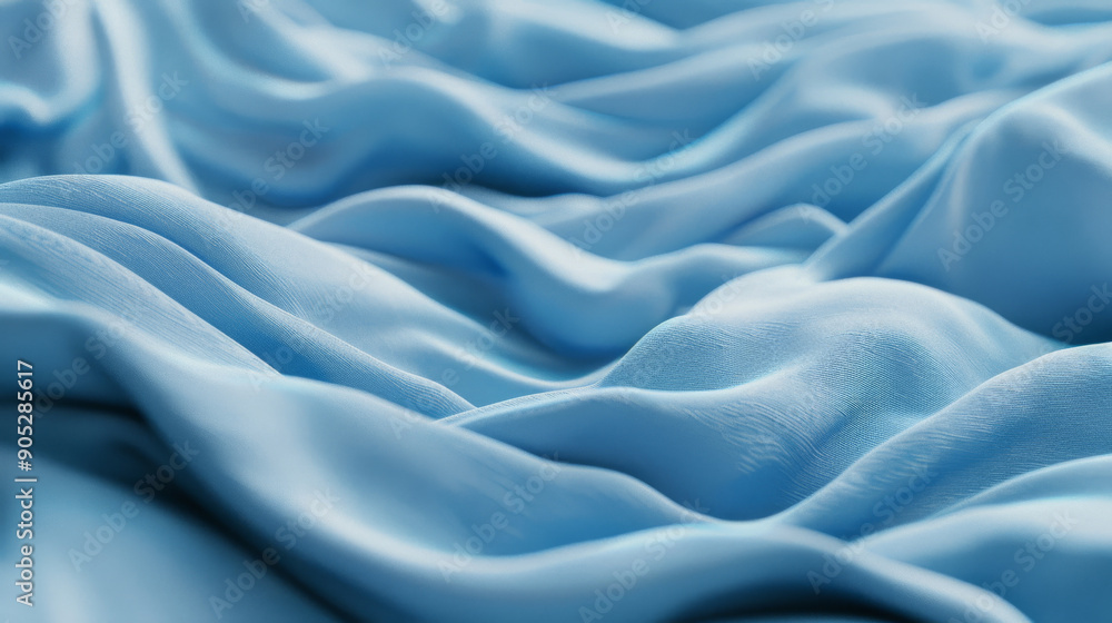 Obraz premium Light blue silk fabric draped gracefully, creating silky smooth waves and soft folds that exude luxury and tranquility.