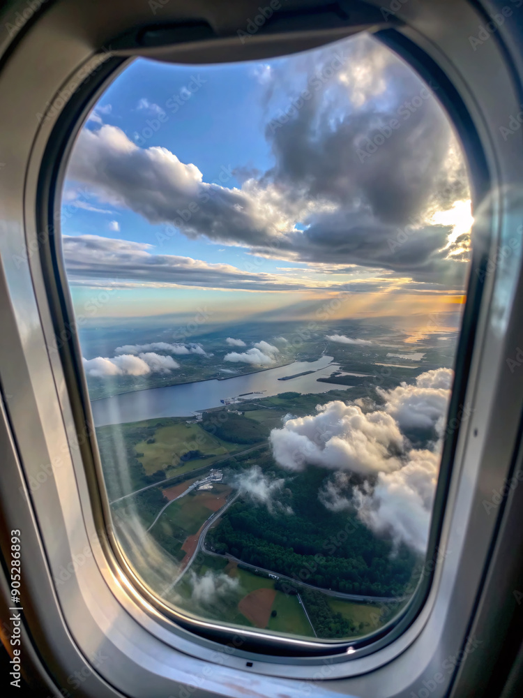 Naklejka premium beautiful view from airplane window, travel destination panorama