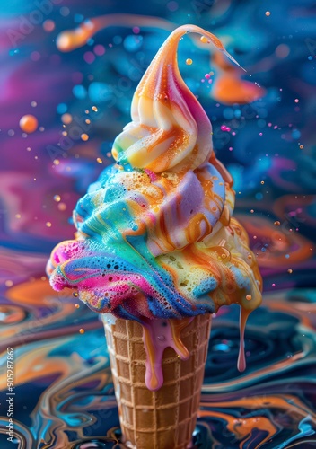 colorful ice cream melt on a blurred background