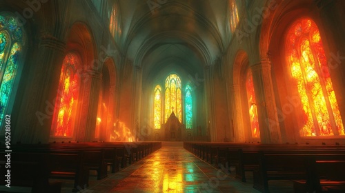 A surreal abstract painting of a church with shifting colors and distorted forms