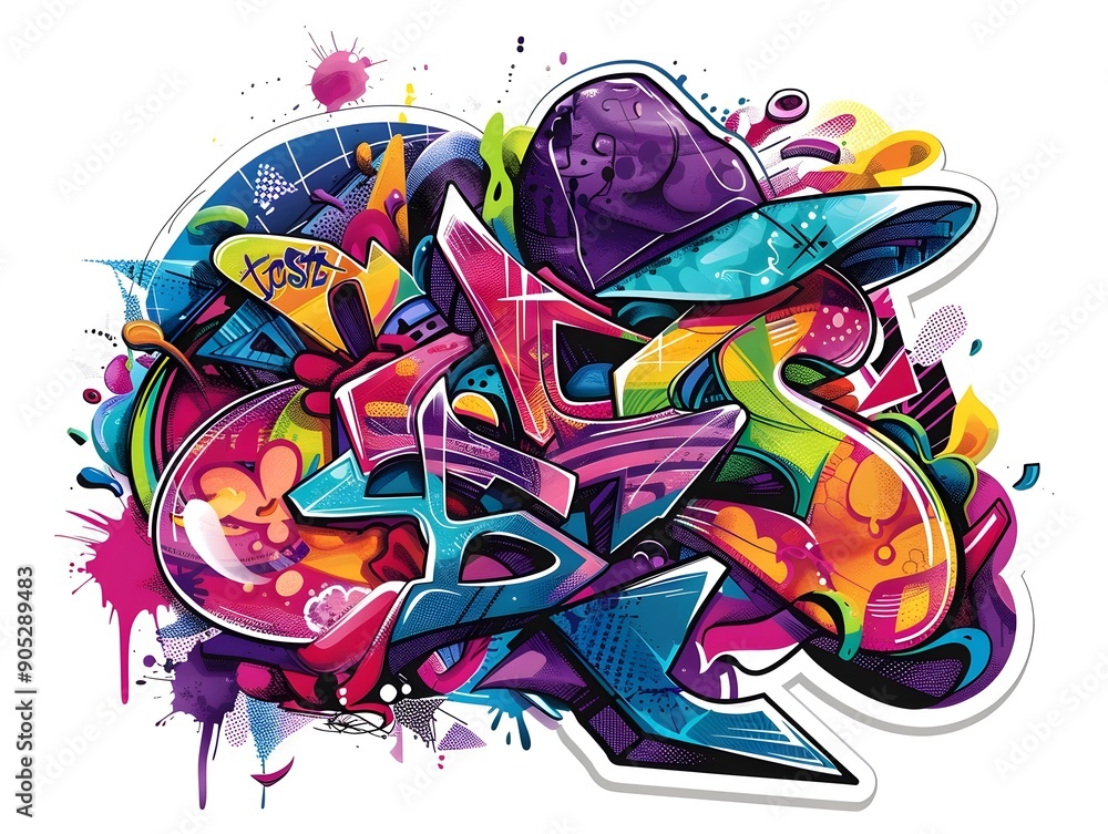 Naklejka premium Stylish Streetwear Graffiti Sticker Design for Apparel and Wall