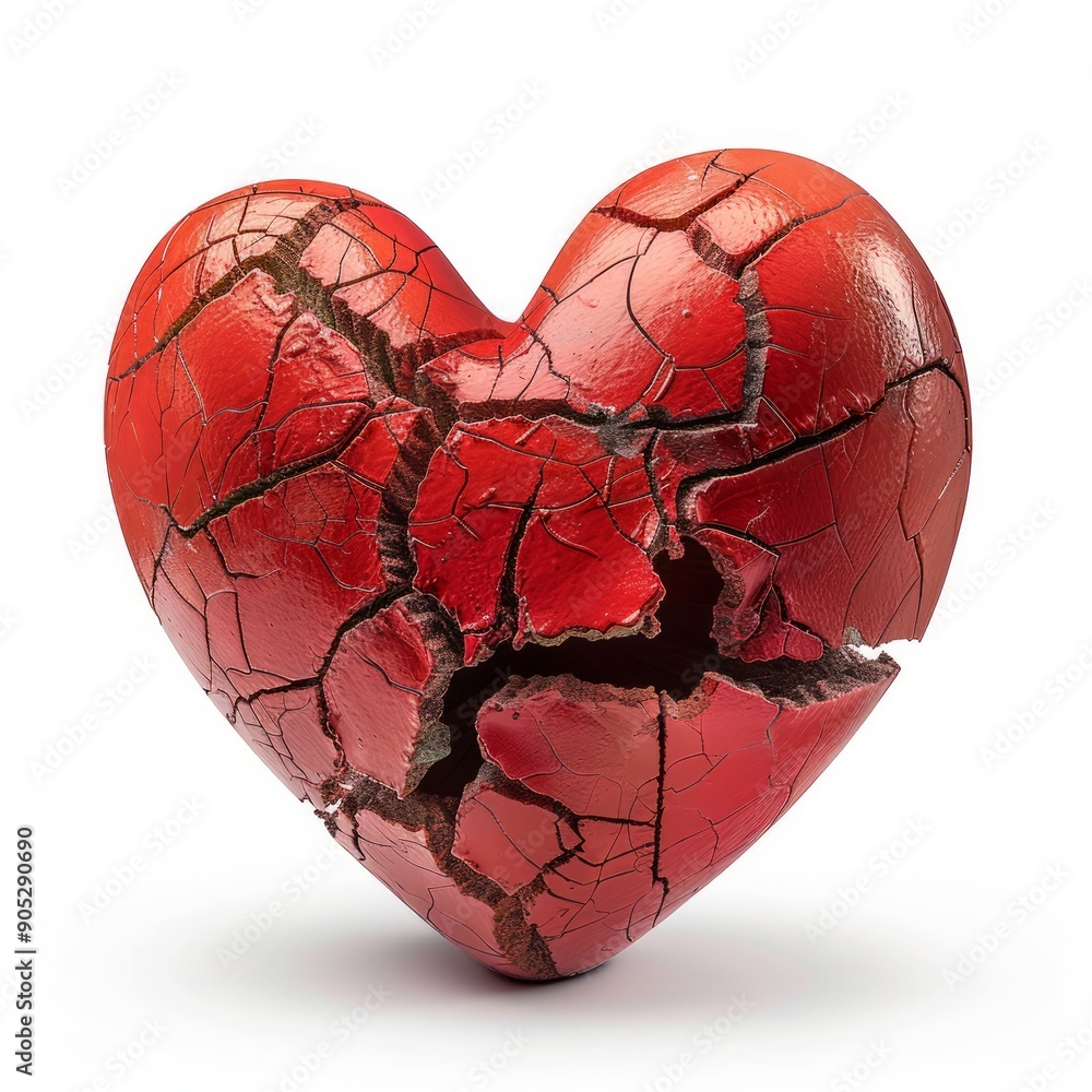 Medium shot of Heart with scratchs and cracks, isolated on a white background Medium shot of Heart with scratchs and cracks, isolated on a white background