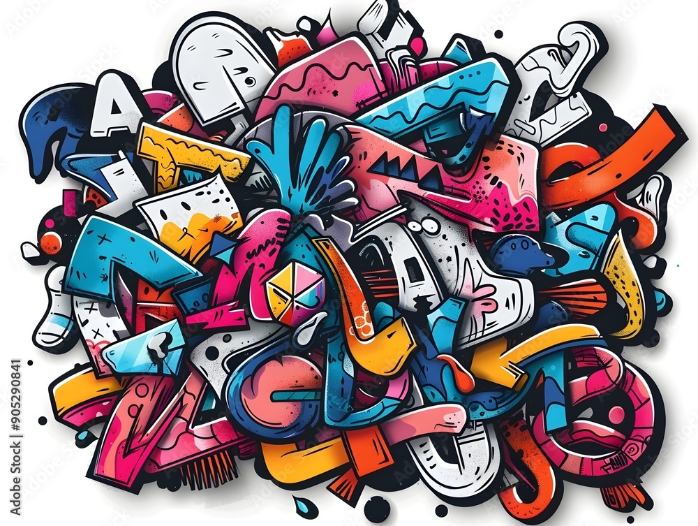 Fototapeta premium Stylish Streetwear Graffiti Design with Vibrant Abstract Patterns for Shirt or Sticker