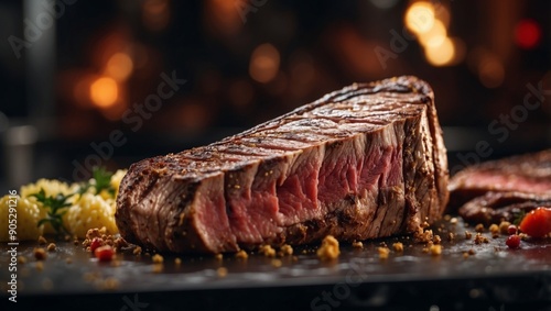 Abstract Metal Sculpture of Steak Slices A Modern Culinary Art Statement. photo